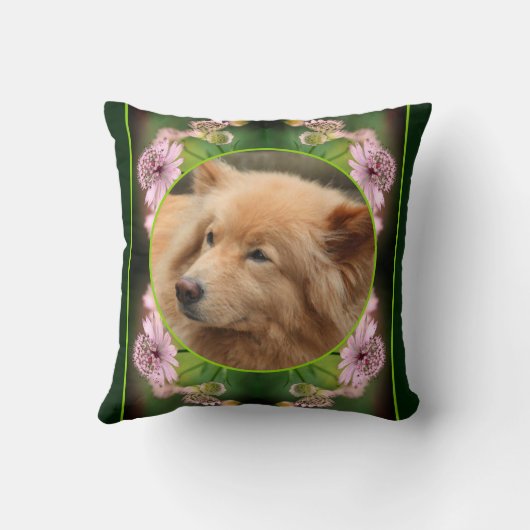 繊細な花のフレーム独自の写真を作成 クッション (裏面)