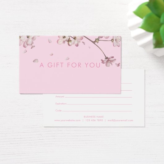 繊細な花のフローラピンクのギフト証明書 (デスク)