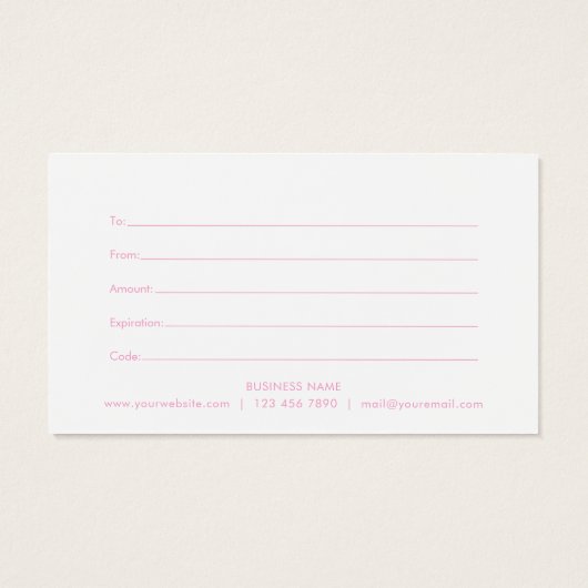 繊細な花のフローラピンクのギフト証明書 (裏面)