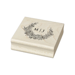 繊細な花のリースイニシャル ラバースタンプ