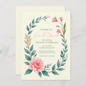 繊細な花のリース招待状 セーブザデート (正面/裏面)
