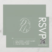繊細な花のロゴ ウェディング グリーン RSVP カード (正面/裏面)