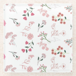 繊細な花の模様プリント ガラスコースター