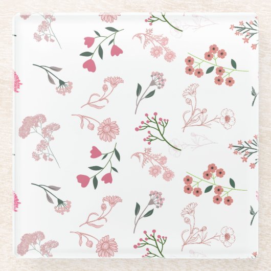 繊細な花の模様プリント ガラスコースター (正面)