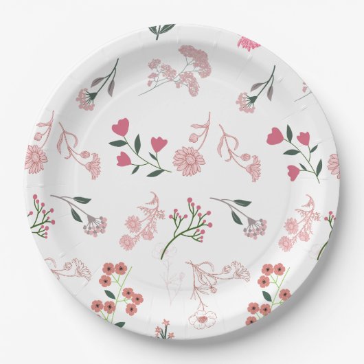 繊細な花の模様プリント ペーパープレート (正面)
