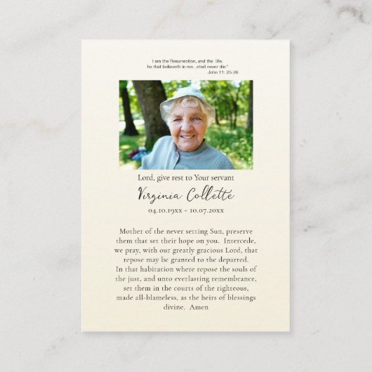 繊細な花の正教追悼祈祷カード プレイスカード (裏面)