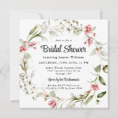 繊細な花の水彩ブライダルシャワー 招待状 (正面)