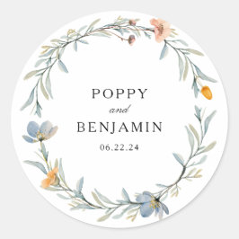 繊細な花の野生の花のリースの結婚式 ラウンドシール