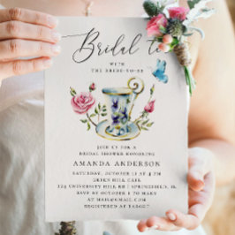 繊細な花をあしらったエレガントなスクリプトのウェディングシャワー 招待状