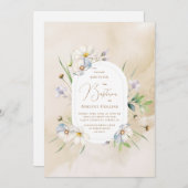繊細な花ソフトウォーター色の洗礼 招待状 (正面/裏面)
