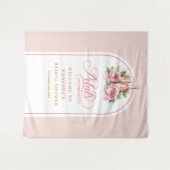 繊細な花弁とプロセッコのピンクゴールドの壁 タペストリー (正面(横))