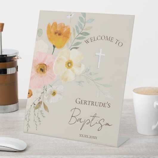 繊細な花束カトリックのバプテスマ歓迎サイン 台座サイン (インサイチュ)