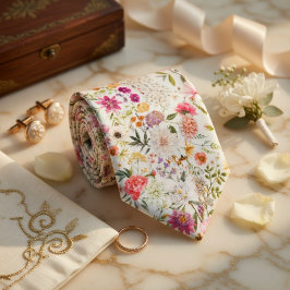 繊細な花柄のシームレスパターン ネクタイ