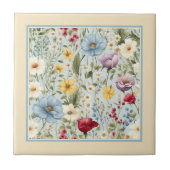 繊細な花柄の黄色 タイル (正面)