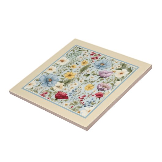 繊細な花柄の黄色 タイル (側面)