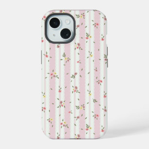 繊細な花柄ピンク iPhone 15ケース