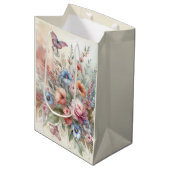 繊細な花模様と蝶 ミディアムペーパーバッグ (正面アングル)