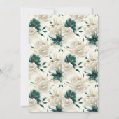 繊細な花模様のイボリー ティール ゴールドの結婚式 招待状 (裏面)