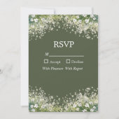 繊細な花模様のオリーブグリーン RSVP カード (正面)