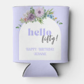 繊細な花模様ラベンダー50誕生日 缶クーラー (正面)