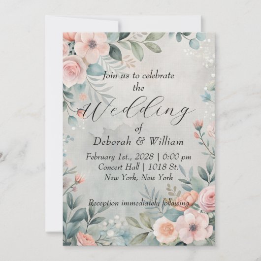 繊細な花模様 招待状 (正面)