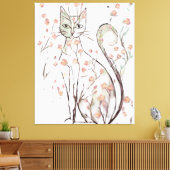 繊細な花猫イラストレーション キャンバスプリント (インサイチュ (リビング))