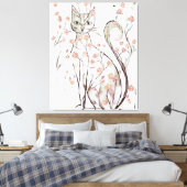 繊細な花猫イラストレーション キャンバスプリント (インサイチュ (寝室))