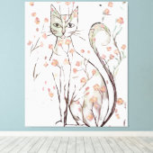 繊細な花猫イラストレーション キャンバスプリント (インサイチュ (ウッドフロア))