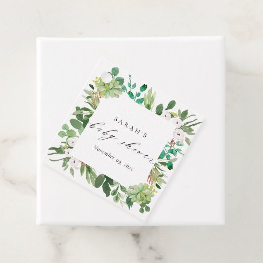 繊細な花環の葉 水彩 ベビーシャワー フェイバータグ (インサイチュ)