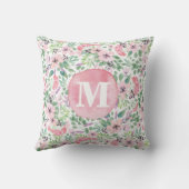 繊細な花薄紫ピンク赤面グリーンモノグラム クッション (裏面)