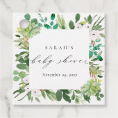 繊細な花輪の葉 水彩 ベビーシャワー フェイバータグ (正面)