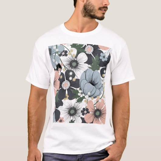 繊細な花:手描きのシームレスなパターン。 Tシャツ (正面)