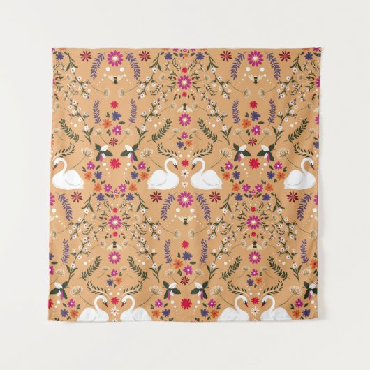 繊細な花、白鳥のファンタジーシームレスなパターン。 タペストリー (正面)