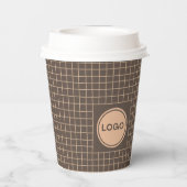 繊細な茶色のクリーミーなパタ市松模様にーン（ロゴ付き） 紙コップ (裏面)