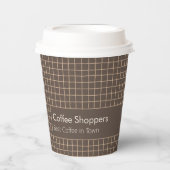 繊細な茶色のクリーミーなパタ市松模様にーン（ロゴ付き） 紙コップ (正面)