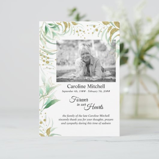 繊細な葉が永遠に我々のハート写真 サンキューカード (スタンド正面)