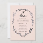 繊細な葉のフレームブライダルシャワー 招待状 (正面)