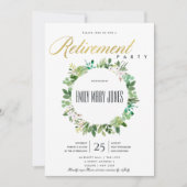 繊細な葉の水彩画のリース 引退 招待状 (正面)