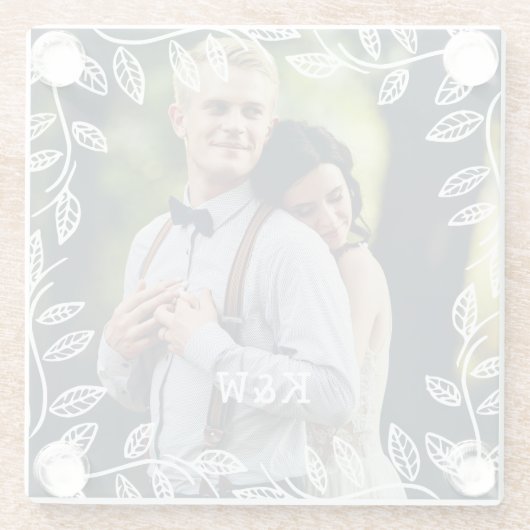 繊細な葉フレームモノグラムの写真 ガラスコースター (裏面)