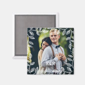 繊細な葉フレームモノグラムの写真 マグネット (正面/裏面)