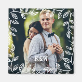 繊細な葉フレームモノグラムの写真 マグネット (正面)