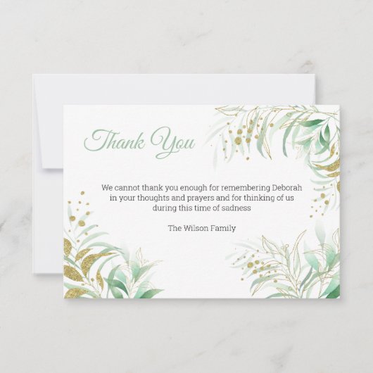 繊細な葉緑と金ゴールド記念写真 サンキューカード (正面)