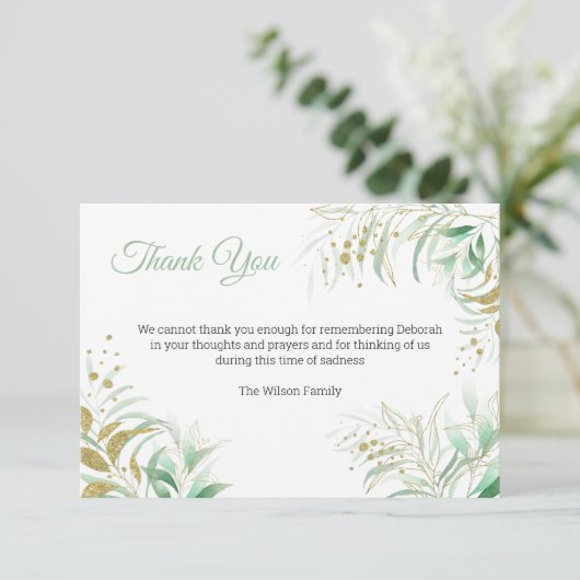 繊細な葉緑と金ゴールド記念写真 サンキューカード (スタンド正面)