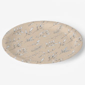 繊細な葉茎の葉のラインアートtan beige ペーパープレート (アングル)