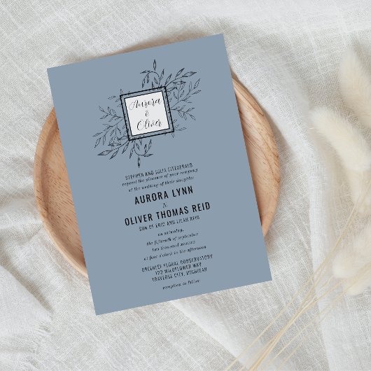 繊細な葉 | ほこりっぽい青 | 結婚式の招待 招待状