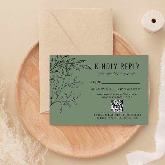 繊細な葉 | セージグリーン | Webサイ結婚ト 出欠カード