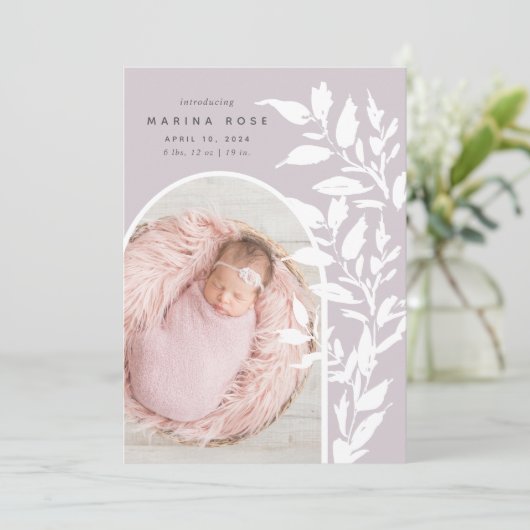 繊細な葉 |写真の誕生のお知らせ 案内状 (スタンド正面)