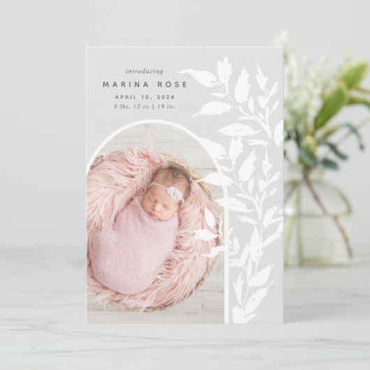 繊細な葉 |写真の誕生のお知らせ 案内状 (スタンド正面)