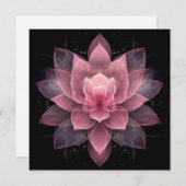 繊細な蓮の花 - ライトピンク ブラック フラワーパターン 招待状 (正面/裏面)