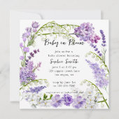 繊細な薄紫と紫の花模様赤ちゃんシャワー 招待状 (正面)